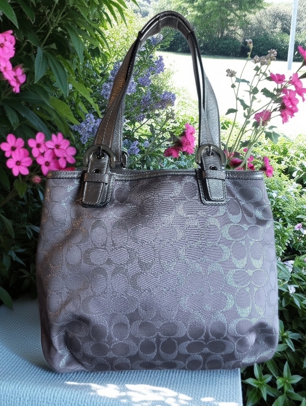 COACH Authentic SOHO METALLIC Signature NS Tote HANDBAG F18910 $348 RETAIL EUC - Picture 3 of 7